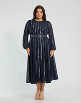 Navy Long Sheer Sleeve Sequin Dress (Plus)